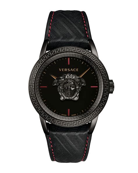 versace black leather watch|versace watches men price.